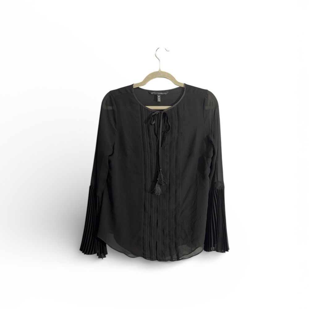 Chic Black Whimsigoth Darkcore Women's Blouse with Pleated Sleeves 8 P